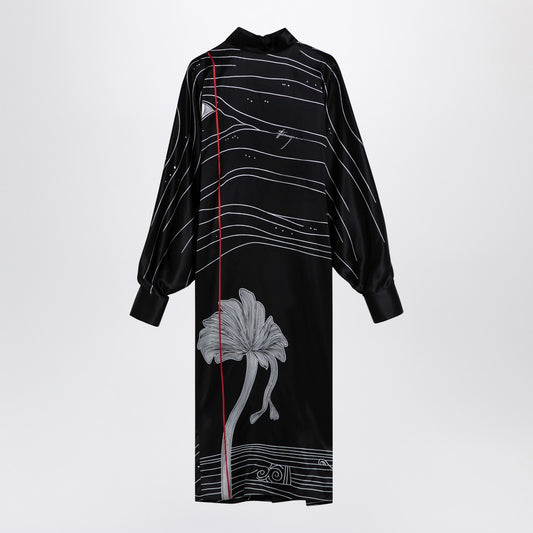 Ferragamo Black silk satin midi dress