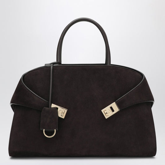 Ferragamo Hug Soft L brown suede shoulder bag