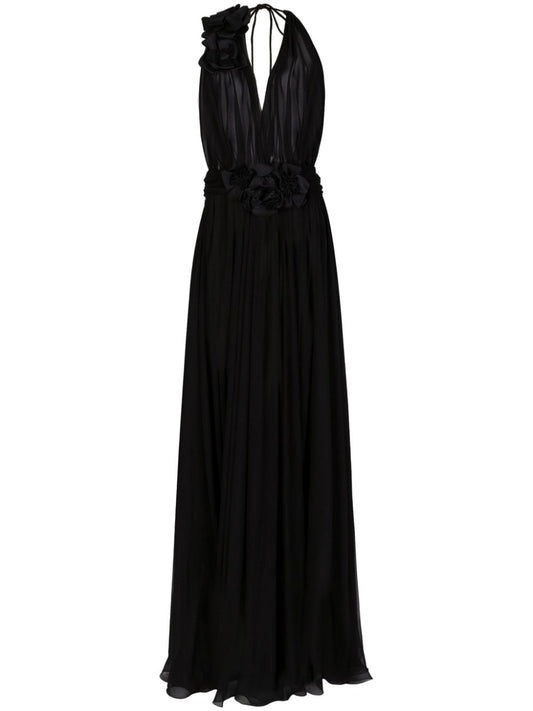 Dolce & Gabbana Long silk chiffon dress with floral appliqué