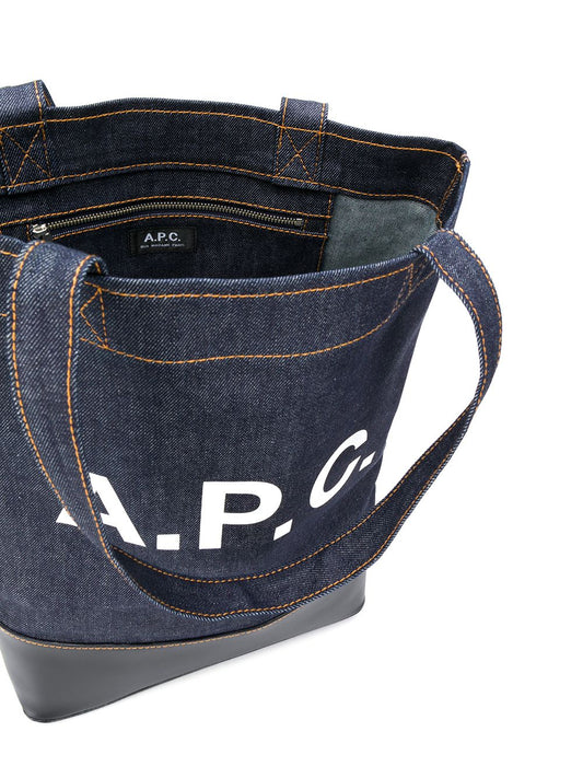 A.P.C. logo print denim tote