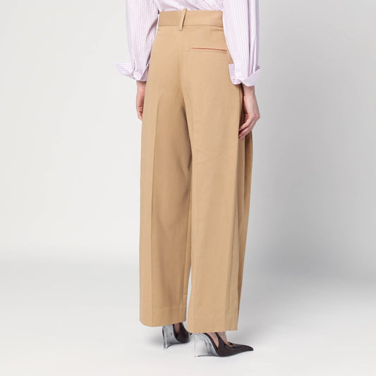 Victoria Beckham Wide beige trousers in cotton