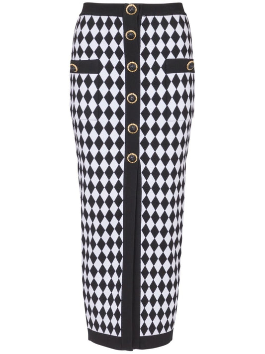Balmain Diamond-intarsia knitted midi skirt
