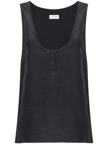 Saint Laurent Henley-neck silk tank top