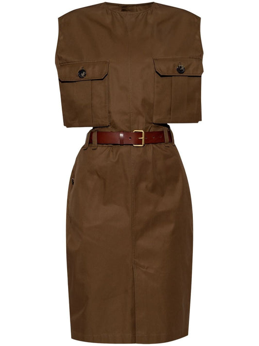 Saint Laurent belted cotton midi dress