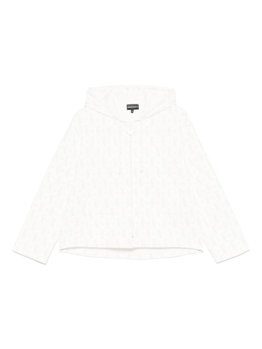 Emporio Armani Zip-up hoodie in double jersey with all-over lettering