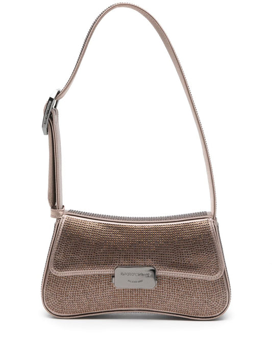 Emporio Armani Satin shoulder bag with rhinestones