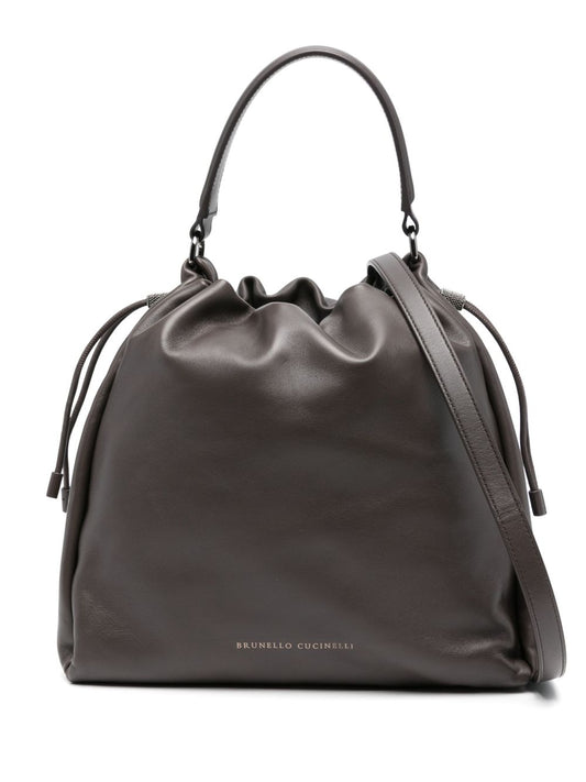 Brunello Cucinelli Mellow small bucket bag in soft leather with monili