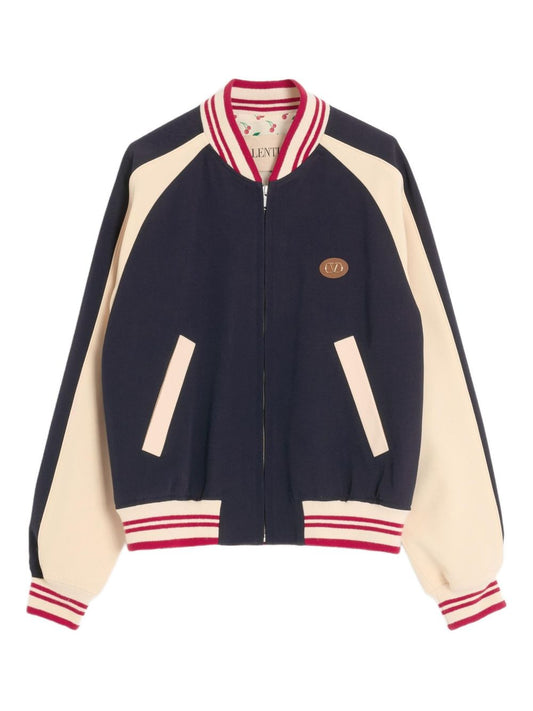 Valentino Wool and Cotton Bomber Jacket with Vlogo and Le Chat De La Maison Patch