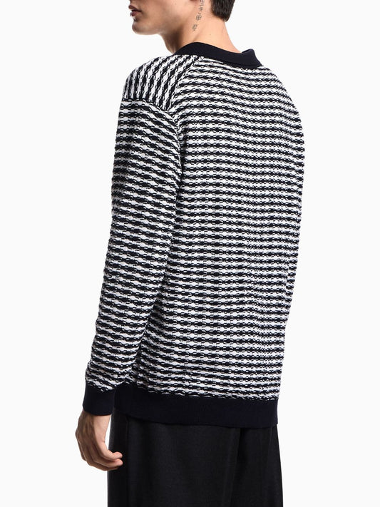 Emporio Armani Icon embossed stitch virgin wool polo neck sweater