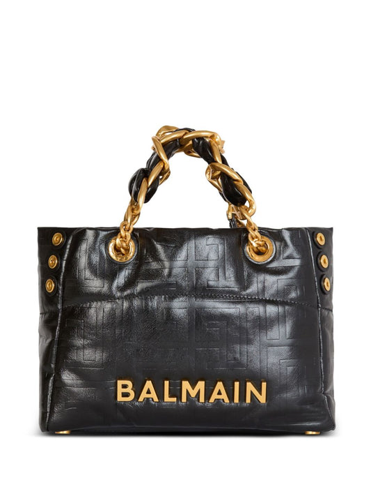 Balmain 1945 Soft PB-monogrammed crinkled small leather tote bag