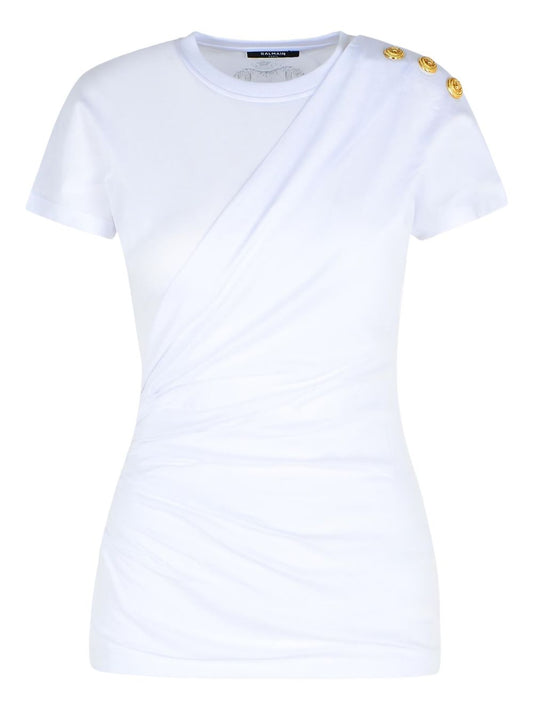 Balmain Shoulder-buttons draped T-shirt