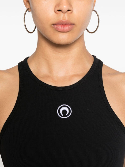 Marine Serre Moon-embroidered ribbed tank top
