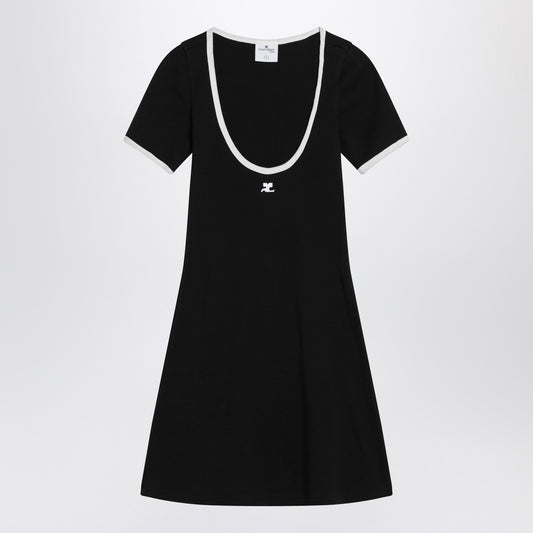 Courreges Courrèges White/black mini dress in cotton