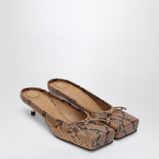 JACQUEMUS Le Ballet square mule in brown python effect