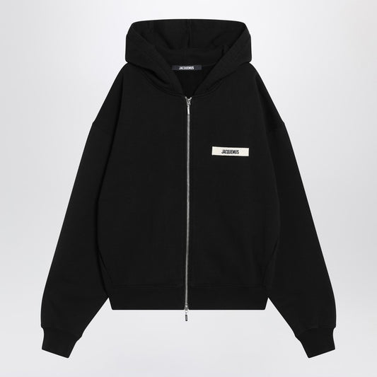 JACQUEMUS Black cotton zip-up hoodie