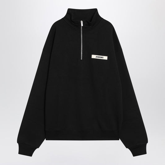 JACQUEMUS Black cotton zip-up sweatshirt