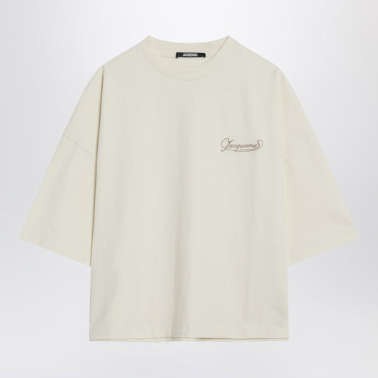 JACQUEMUS Light beige boxy T-shirt with logo