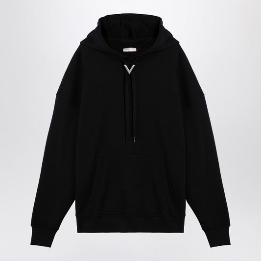 Valentino Black cotton hooded sweatshirt with V detail