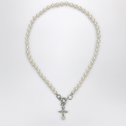 Vivienne Westwood Aleksa Pearl Necklace with Platinum Finish