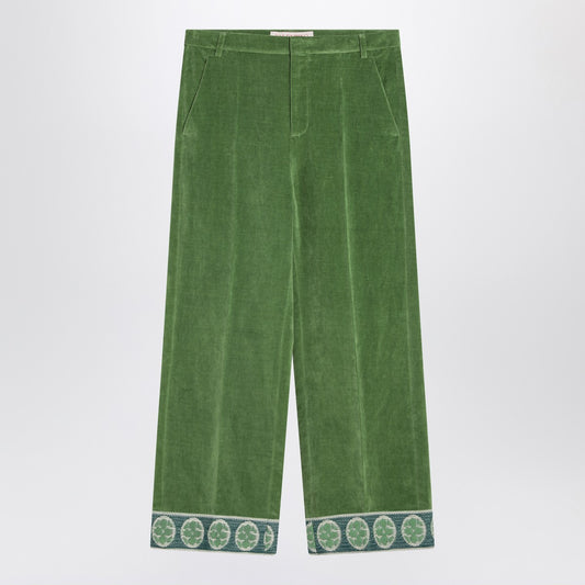 Valentino Green velvet trousers with jacquard hem