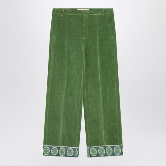 Valentino Green velvet trousers with jacquard hem