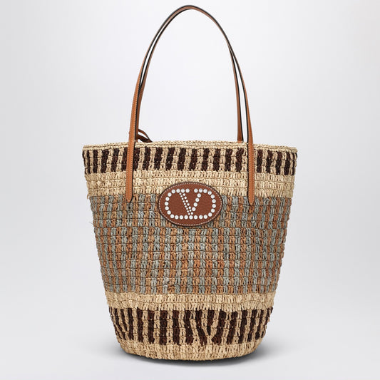 Valentino Garavani Shopping bag Vlogo Signature in multicolored raffia