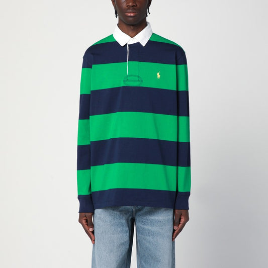 Polo Ralph Lauren Navy blue/bright green striped cotton polo shirt