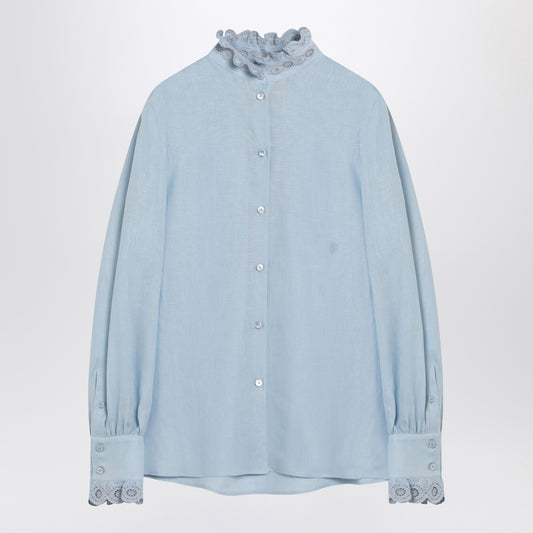 Valentino Light blue linen shirt with ruffles