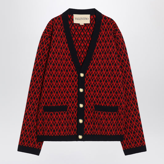 Valentino Jacquard patterned cardigan Toute la V red/navy blue
