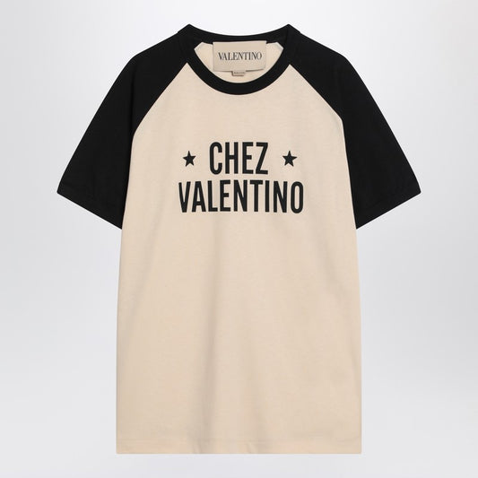 Butter/black T-shirt with Chez Valentino print