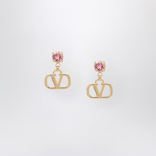 Valentino Garavani Gold VLogo Signature earrings with pink Swarovski