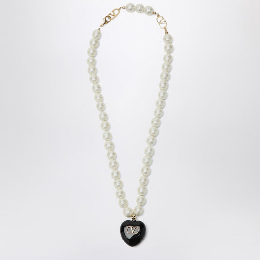 Valentino Garavani Black Coeur Royal pearl necklace