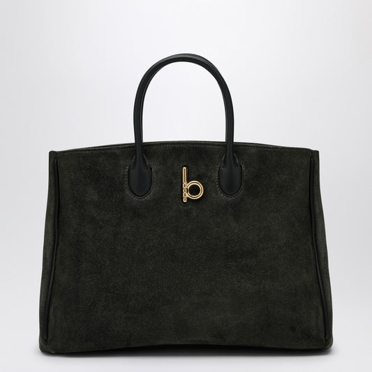 Burberry Rocking Horse small dark green suede tote