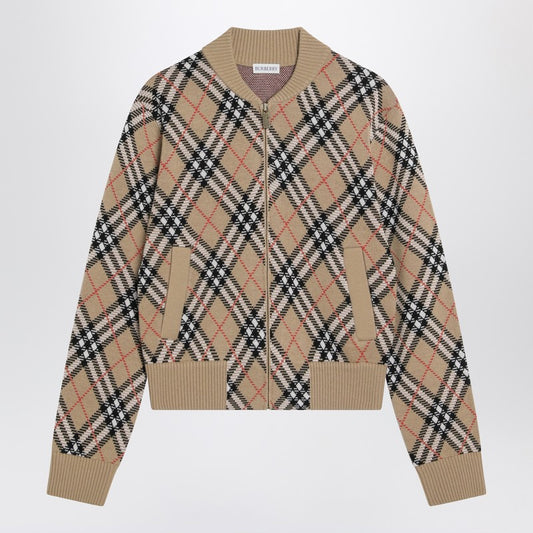 Burberry Check wool zip-up cardigan