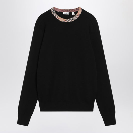 Burberry Black wool sweater with check details