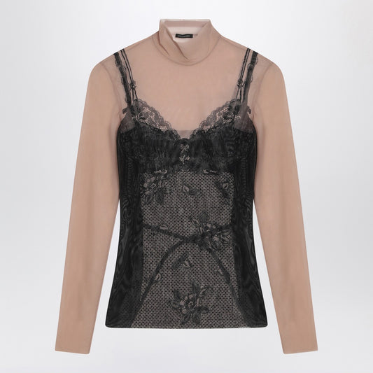 Balenciaga Black and light beige Trompe l''oeil Lingerie top