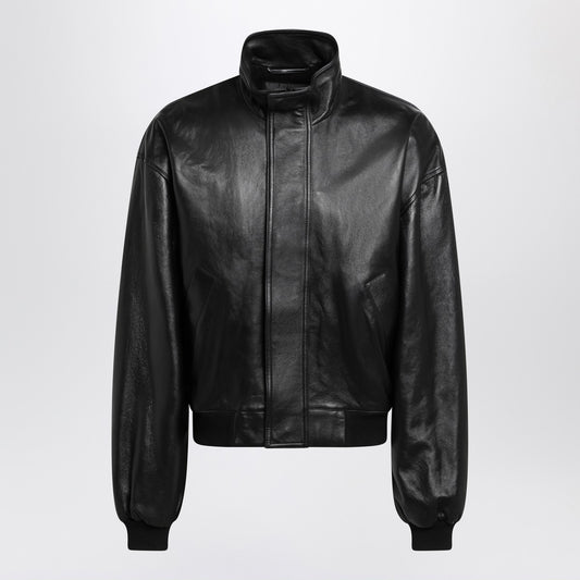 Balenciaga Black leather zip-up bomber jacket