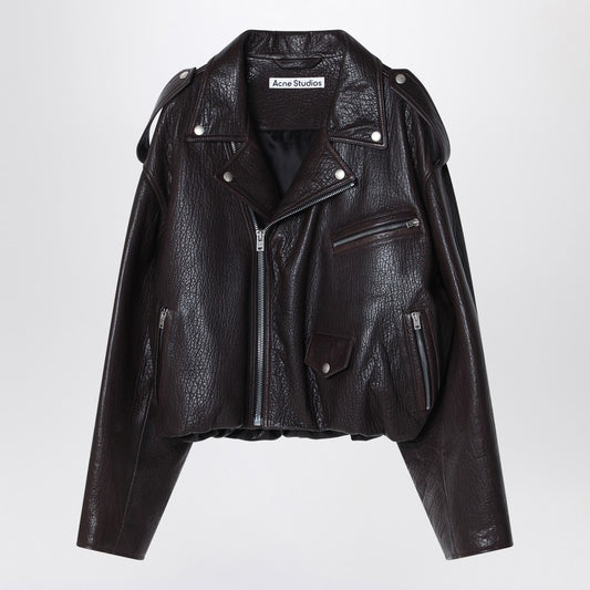 Acne Studios Brown leather over bomber jacket