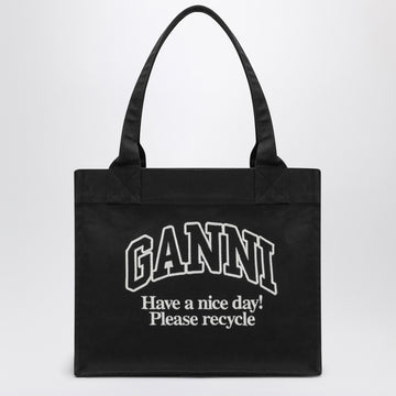 GANNI Large black canvas tote bag