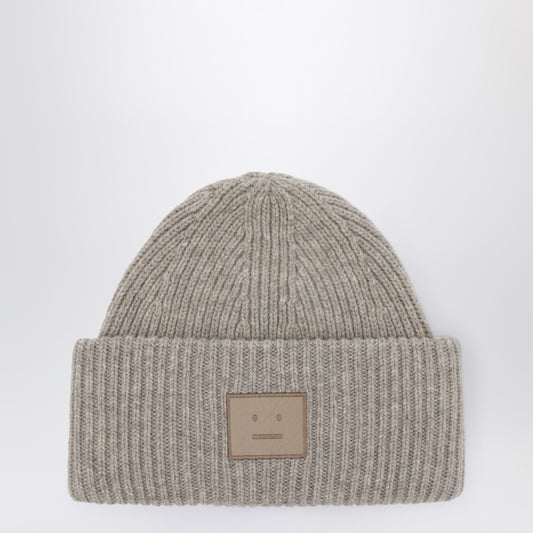 Acne Studios Greige melange large face logo beanie - Yak