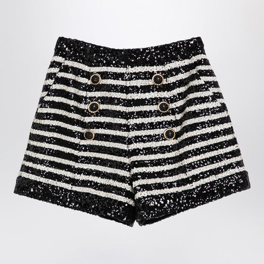 Balmain Black/white striped shorts with sequins
