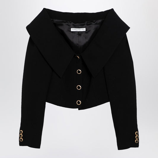 Alessandra Rich Black Off Shoulder Jacket in Wool