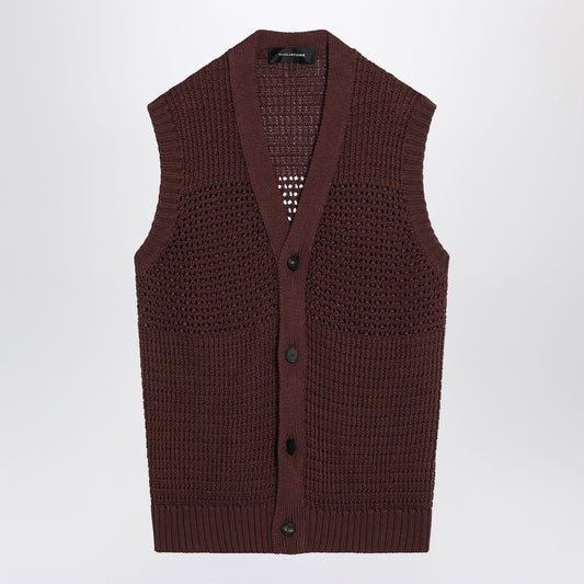 Tagliatore Brown perforated cotton vest