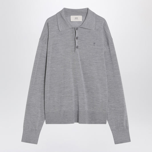 Ami Paris Grey wool and silk polo Ami De Coeur