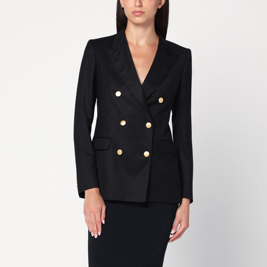 Tagliatore Black double-breasted jacket in wool and silk