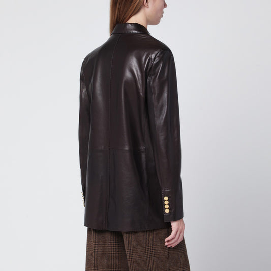 Tagliatore Brown leather double-breasted jacket