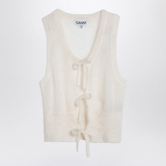 GANNI White mohair lace-up vest