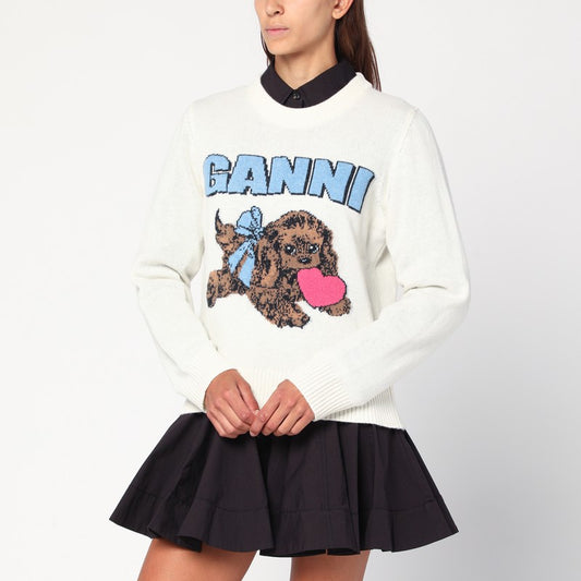 GANNI Ivory Puppy wool-blend sweater