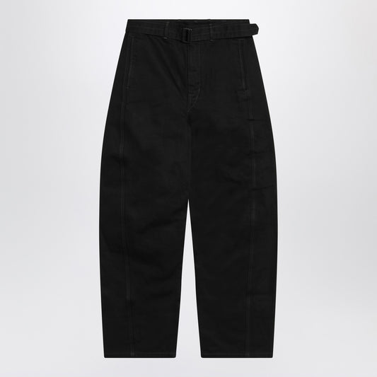 LEMAIRE Black cotton trousers with belt