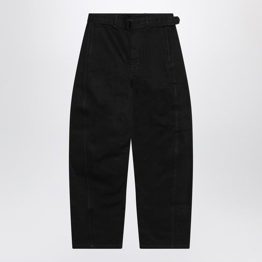 LEMAIRE Black cotton trousers with belt